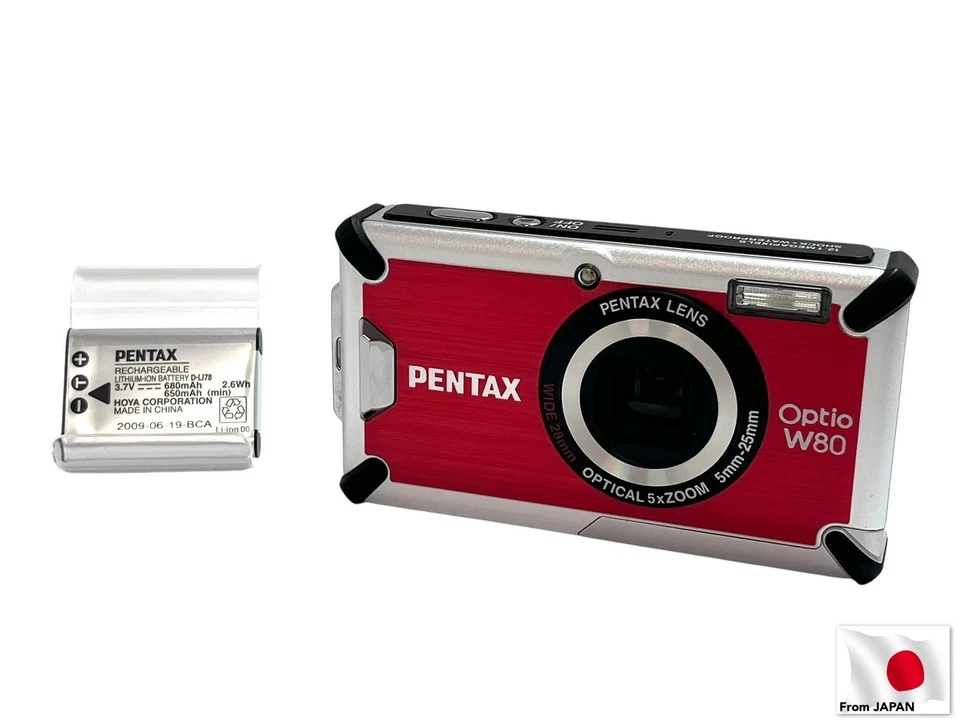 Pentax Optio W80 12.1MP 5x Waterproof Compact Digital Camera Red JP (59161NY3) - Image 1 of 4