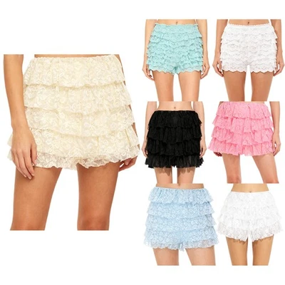 Womens Hot Pants Music Festival Underpants Casual Shorts Dress Culottes Ruffled - Image 1 of 4