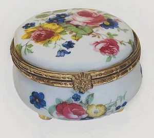 Vintage bunte Blumen viktorianisches Porzellan mit Fuß 2" Schmuckschatulle Goldrand - Bild 1 von 8
