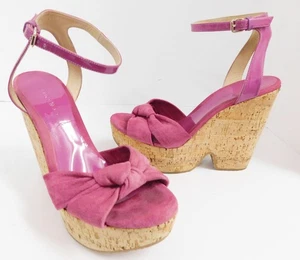 Jimmy Choo Women's Purple Gleam Suede Cork Wedge Platform Sandal Shoes size 40 - Picture 1 of 7