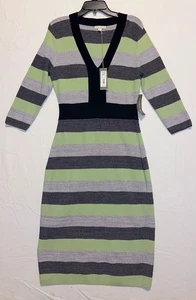 Neu mit Etikett Eva Mendes New York & Co, langärmliges Kleid mit V-Ausschnitt mehrfarbig gestreift L - Bild 1 von 10