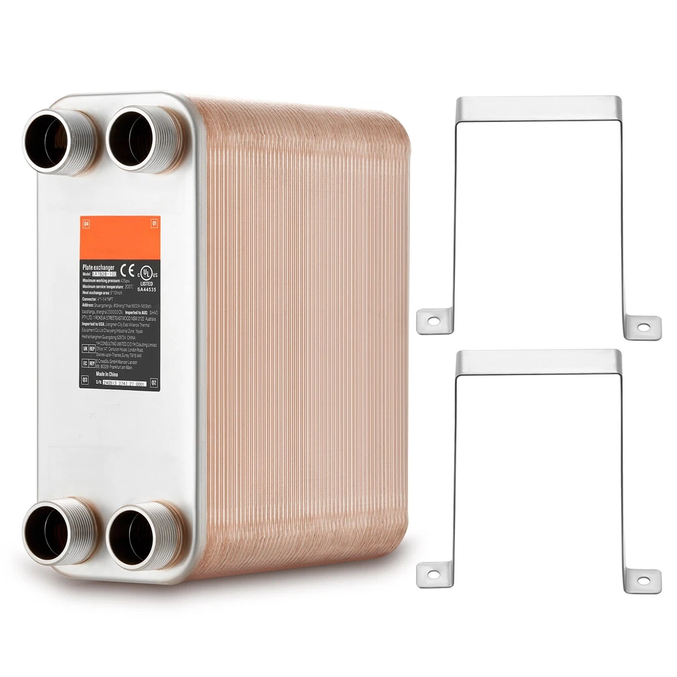 VEVOR 50 Plate Heat Exchanger 4*1-1/4" MNPT Ports 5"" Brazed 316L St. Steel