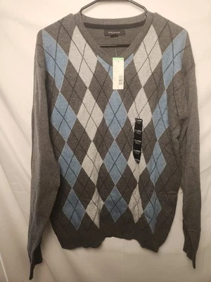 Structure Mens Gray Blue Black Size XL Argyle Pullover Knit Sweater NEW NWT - Image 1 of 4