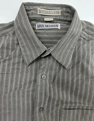 Camisa de vestir Van Heusen vintage años 90 para hombre 15,5 M gris a rayas manga larga algodón Foto 1 de 4