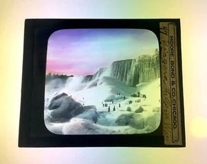Tobogán de vidrio de linterna mágica de colección de las Cataratas del Niágara en invierno ~ páramo de color - Imagen 1 de 5