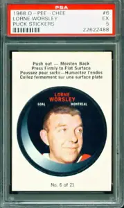 1968 OPC, O-PEE-CHEE Hockey "Puck Stickers #6 LORNE GUMP WORSLEY Canadiens PSA 5 - Picture 1 of 2