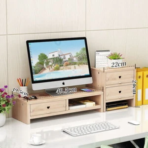 Stojak na monitor 3 szuflady materiał drzewny ekran podwyższenie monitora wiele NOWY - Zdjęcie 1 z 13