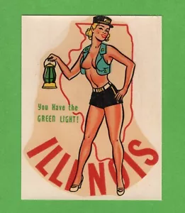 VINTAGE ORIGINAL 1948 SOUVENIR "MISS ILLINOIS" CHARMER PINUP DECAL ART NICE! - Picture 1 of 1