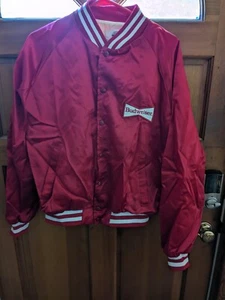 Vintage 80s Official Budweiser Satin Jacket Men Large L Red Lined Varsity Bomber - Picture 1 of 6