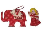 Vintage Handmade Christmas Ornaments Girl & Elephant Retro Kitsch Xmas