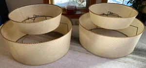 2 PAIR Vintage Mid Century Fiberglass Double Tier Tiers Tiered Lamp Light Shade - Picture 1 of 22