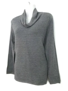 NEW Ribbed  Gray   Sweater Size L Knit Long Sleeve Pullover Soft Grey Cowl Neck - Picture 1 of 12
