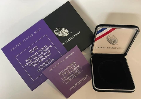 2022 W Colorized Purple Heart Silver Dollar Box And COA  - NO COIN Cover