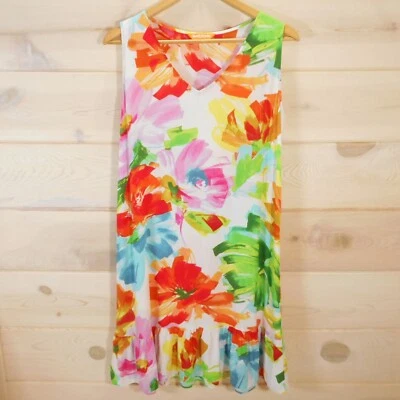 Jams World size S Sleeveless Shift Dress V-neck Hawaii Tropical Colorful Floral - Image 1 of 4