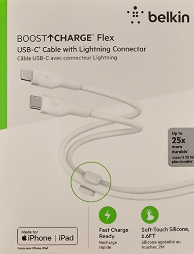 Belkin flex usb c cable with lighting connecter White 6.6ft 2m