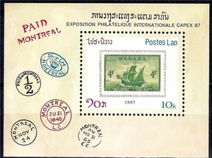 Laos 1987 CAPEX StampEx Sailing Ships Boats Nautical Stamp-on-Stamp m/s MNH - Picture 1 of 1