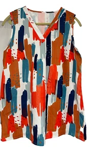 Womens Sleeveless V Neck Multicolor Top Size L - Picture 1 of 3