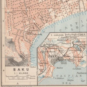 Bakı BAKU Original map 1914 ORIGINAL Map City Azərbaycan Azerbaijan ANTIQUE - Picture 1 of 11