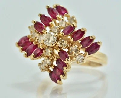 1.95 ctw Marquise Red Ruby With Diamonds  Wedding Ring 14k Yellow Gold Lot 4 - Image 1 of 4
