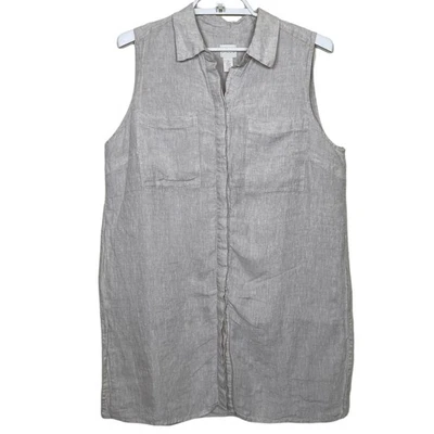 Blusa túnica de lino sin mangas Chicos para mujer 2 beige avena abotonada costera Foto 1 de 4