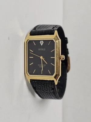Reloj de cuarzo Benrus Diamante para hombre con esfera negra y correa de cuero BATERÍA NUEVA  Foto 1 de 4