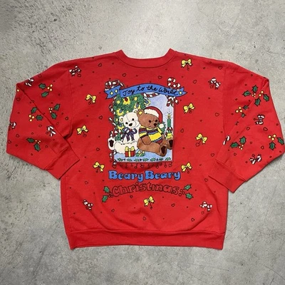 Sudadera Holiday Time Vintage Beary Christmas Cuello Redondo Mujer’s Mediana AOP 90s Foto 1 de 4