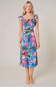 Sugarlips Inez Tropics Ruffle Trim Milo Midi Dress Size Small MSRP $95 NWT NEW - Picture 1 of 15