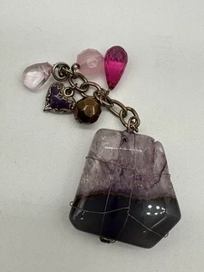 Vintage handgefertigter Amethyst Metall Perlen Anhänger 1,5" - Bild 1 von 6