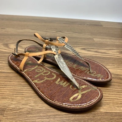 Sam Edelman GiGi Cuero Talla 9.5M Correa en T Sandalia Plana Tanga Correa en el Tobillo Foto 1 de 4