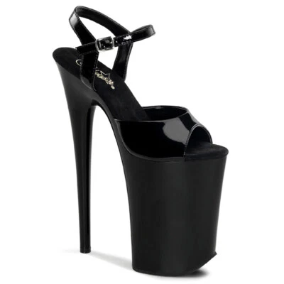 PLEASER 9" Heel Women's Black Platform Ankle Strap Sandal INFINITY-909 - Image 1 of 4