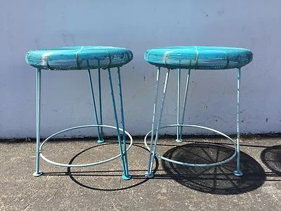 Taburetes de mostrador de bar mediados de siglo alambre azul sillas danesas asientos comedor moderno MCM Foto 1 de 4