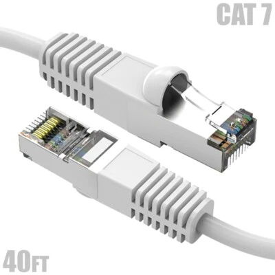 40FT Cat7 RJ45 Network Ethernet SSTP Patch Cable Shielded Copper 600MHz White - Image 1 of 4