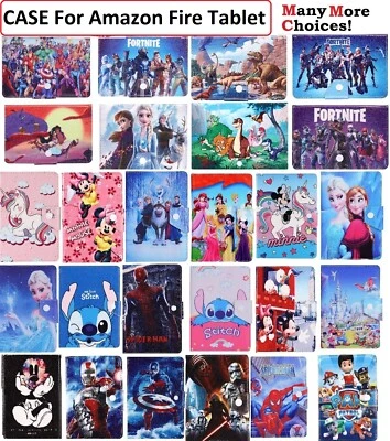 kids Case for Amazon Fire HD 10 8 7 2021 /22 Leather Flip Stand Book Smart Cover - Image 1 of 4