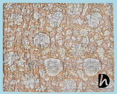 Kantha Quilt New Throw Beige Coverlet Home Decor Cotton Bedcover Beautiful Ralli - Image 1 of 4