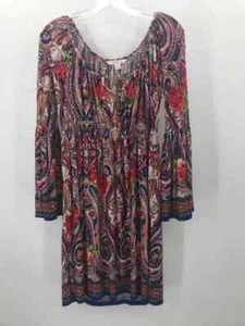 Pre-Owned Boston Proper Blue Size 6 Printed Shift Knee Length Long Sleeve Dress - Picture 1 of 3