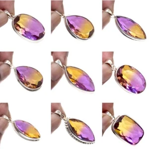 Emerald Cut Necklace Ametrine Quartz Pendant  925 Sterling Silver 1.5'' to 2'' - Picture 1 of 25