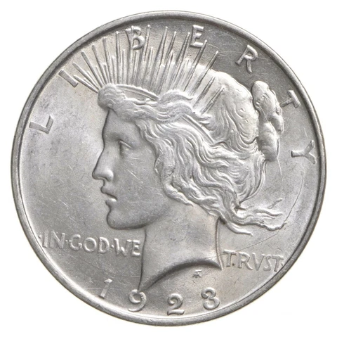 Choice AU/UNC 1923-D Peace Silver Dollar - 90% Silver Cover