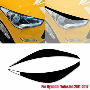 For Hyundai Veloster 11-17 Gloss Black Headlight Eyelid Eyebrow Cover Strip Trim - Picture 1 of 9