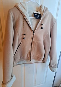 Fu Da Womens Juniors Suede Jacket Size 6 Beige Full Zip Pockets Poly - Picture 1 of 6