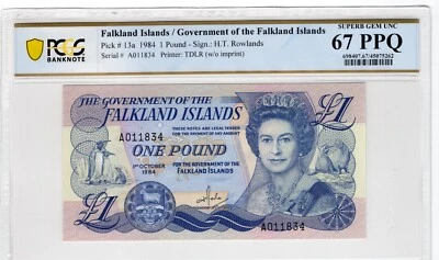 Falkland Islands 1984 1 Pound PCGS Certified Banknote UNC 67 PPQ Pick 13a TDLR - Image 1 of 2