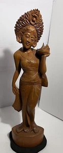 Estatua de madera tailandesa balinesa tallada a mano mujer elegante con tocado de colección rara - Imagen 1 de 11