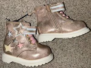 Wonder Nation Baby Girl Star Combat Boots Pink Laces Zipper, Sz 3 (3-6 M)  NWT - Picture 1 of 9