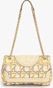 Tory Burch Fleming Soft Embroidered Canvas Convertible Shoulder Bag nwt dustbag - Picture 1 of 14
