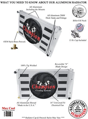 QR 4 Row Radiator 17x28",16" Fan,Flap Shroud-1968-1970,1974-1977 Oldsmobile 98 - Image 1 of 4