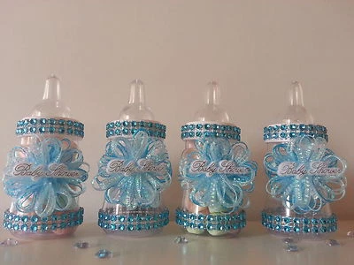 12 Blue Fillable Bottles | Baby Shower Decoration | Favors Prizes or Games Boy  - Image 1 of 4