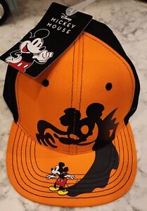 Disney Mickey Mouse Happy Halloween Haunting Shadow Spooky Orange/Black Hat NEW