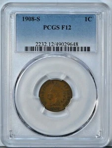 1908 S INDIAN HEAD Cent PCGS Graded F12 Fine 12 Coin 2232 - Picture 1 of 2