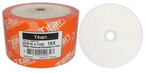 50 TITAN 16X DVD-R DVDR White THERMAL HUB Printable Disc Media 4.7GB - Picture 1 of 1