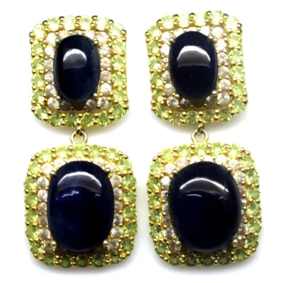 Edelstein Heizbar Blau Saphir, Peridot & Zirkonia Ohrringe 925 Silber 18K Gold - Bild 1 von 4
