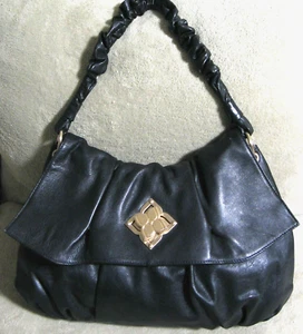 BCBGMAXAZRIA MAX AZRIA Medium Black Leather Slouchy Satchel Tote Shoulder Bag - Picture 1 of 3